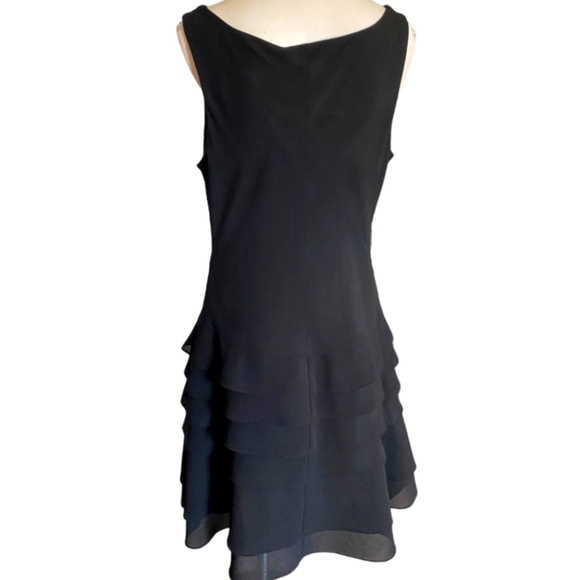 Joseph Ribkoff Dress Sheath Sleeveless Tiered Ruffle ALine Chiffon Black 10 - Picture 3 of 4
